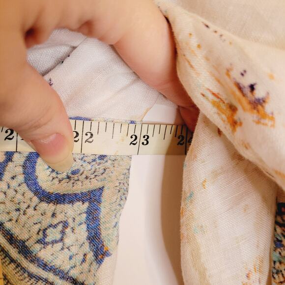 Chicos white linen floral paisley open front blazer jacket Size L coastal resort - Picture 7 of 8